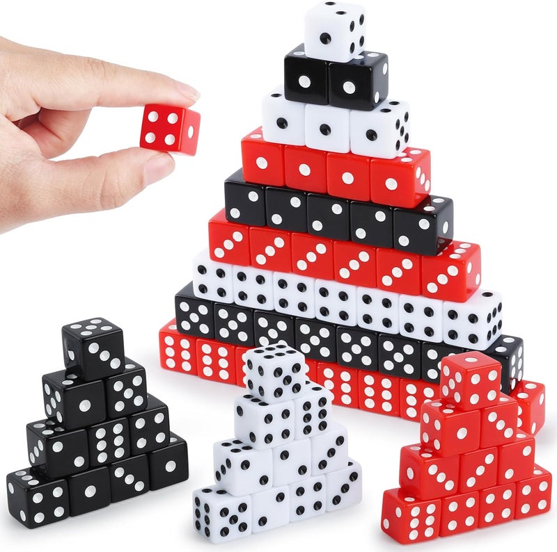 Lemicin 100Pcs Casino Dice Set 16mm Standard Game Dices Bulk Acrylic 6 Sided Dice Set with Red Black White for Board Activities Birthday Party Supply Vegas Theme Games (Square Corner) - Image 1